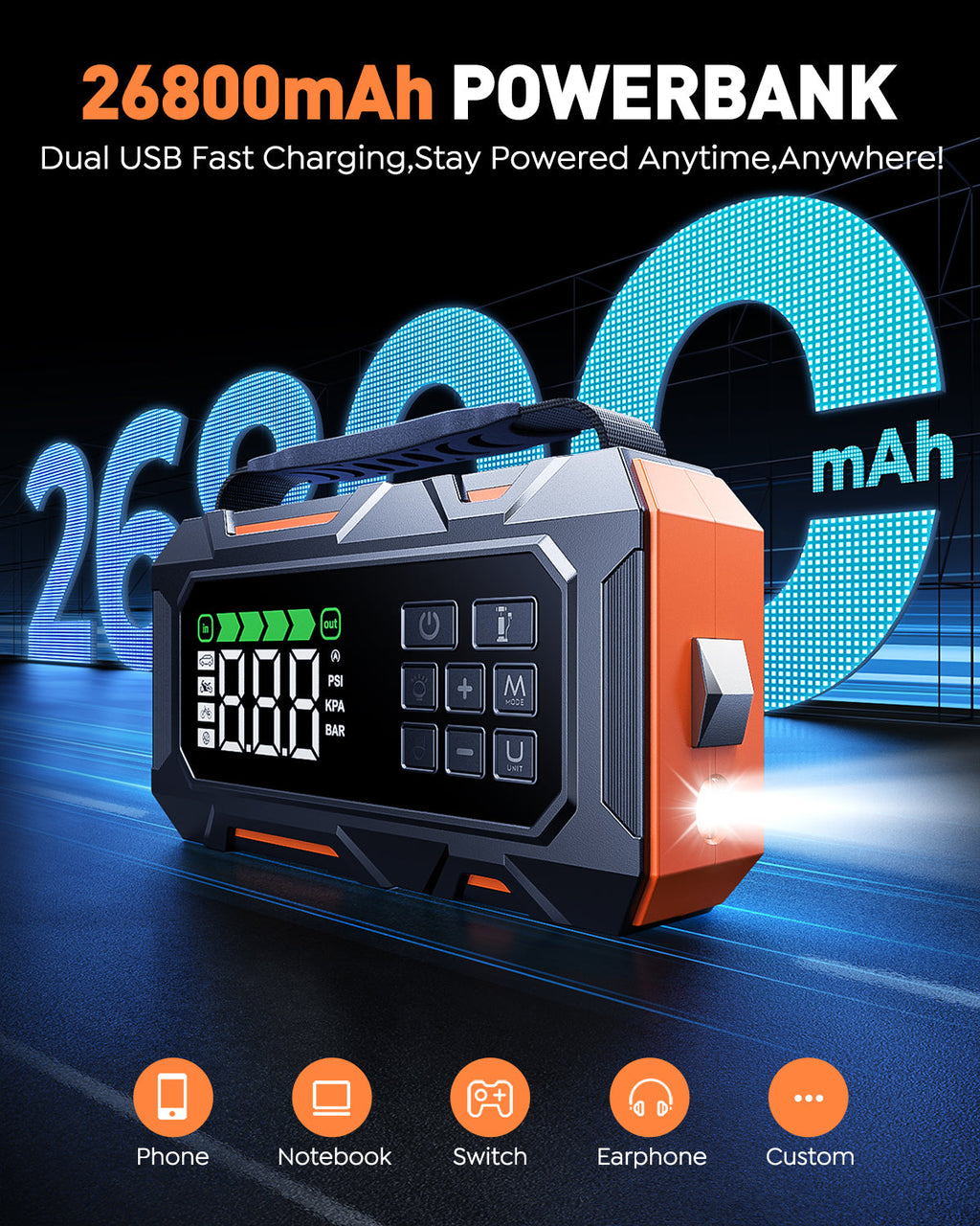 【Flash Sale】Buture Beta09 Car Jump Starter 8000A with 160 PSI Air Compressor丨16-in-1 Roadside Kit