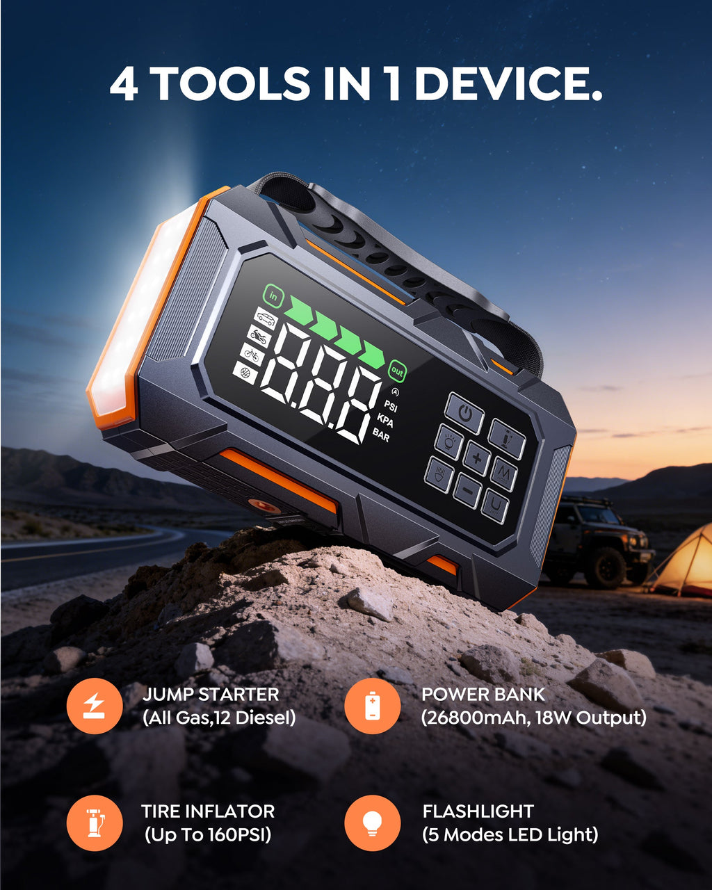 【Flash Sale】Buture Beta09 Car Jump Starter 8000A with 160 PSI Air Compressor丨16-in-1 Roadside Kit